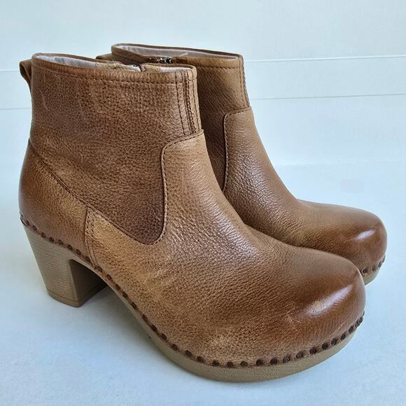 Dansko Sarah Boots Size EU36 US 5.5-6 Brown Leather Side Zip Heeled Ankle Bootie - Picture 1 of 13